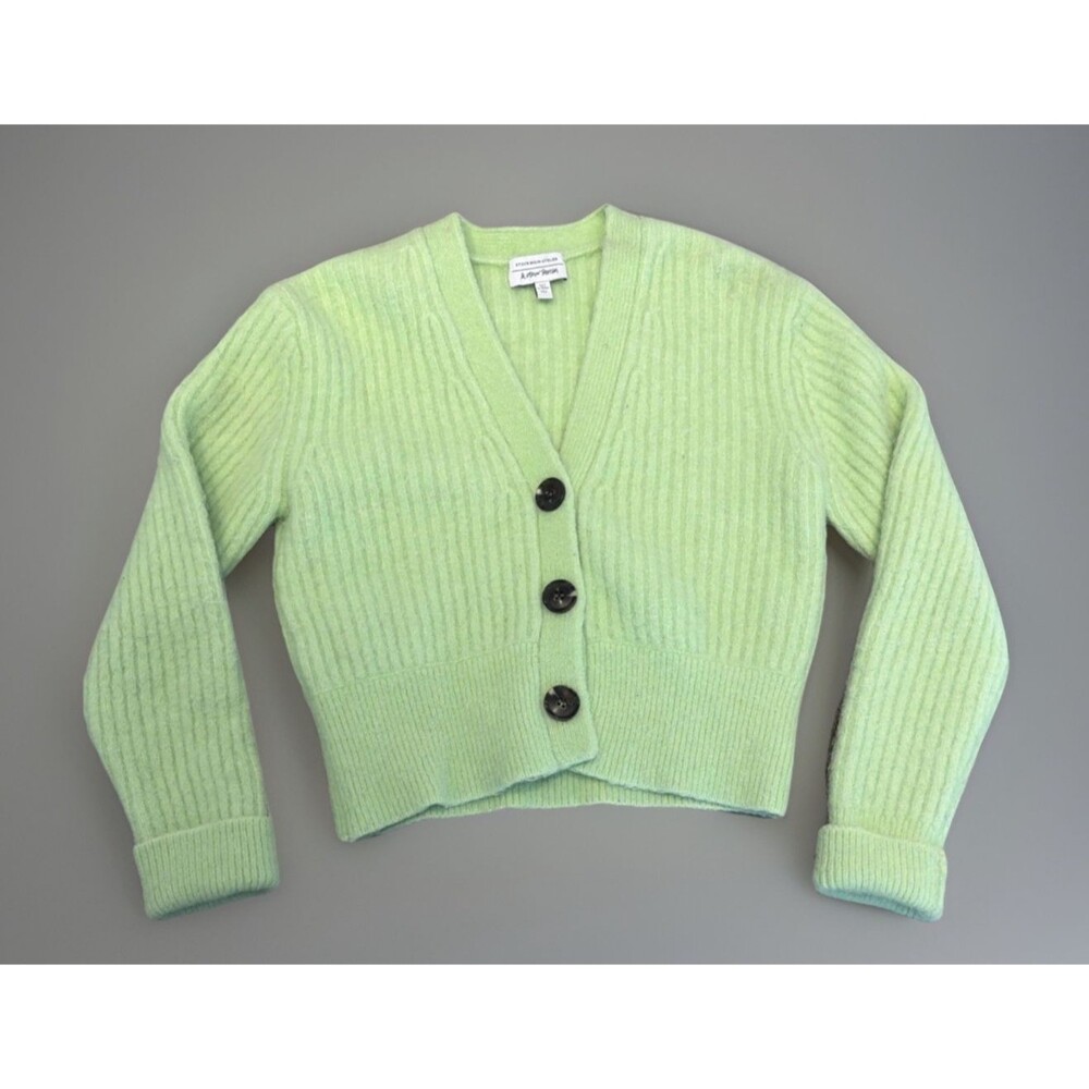 & Other Stories Womens Cardigan Sweater Wool XS Small Lime Green cozy READ